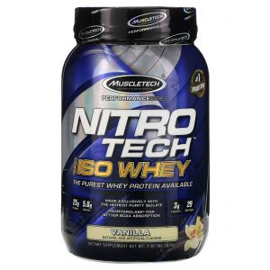 Muscletech, NitroTech, 100% Isolado de Proteína Whey, Baunilha, 1,81 lbs (820 g)