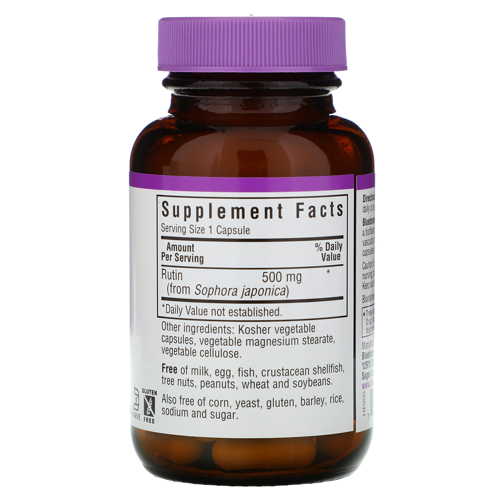 Bluebonnet Nutrition, Rutin, 500 mg, 50 Vegetarian Capsules - Imagem 2