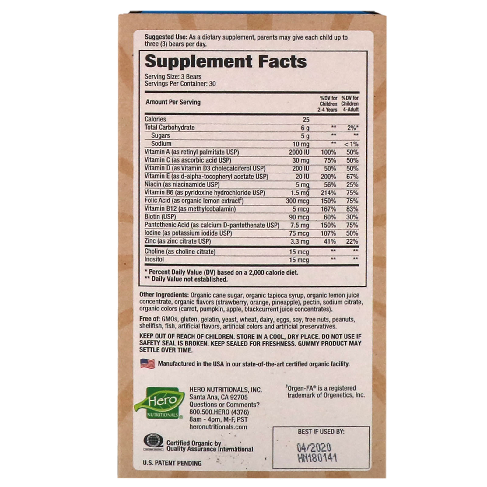 Hero Nutritional Products, Yummi Bears Organics, Complete Multi, Organic Strawberry, Orange and Pineapple Flavors, 90 Yummi Bears - Imagem 2