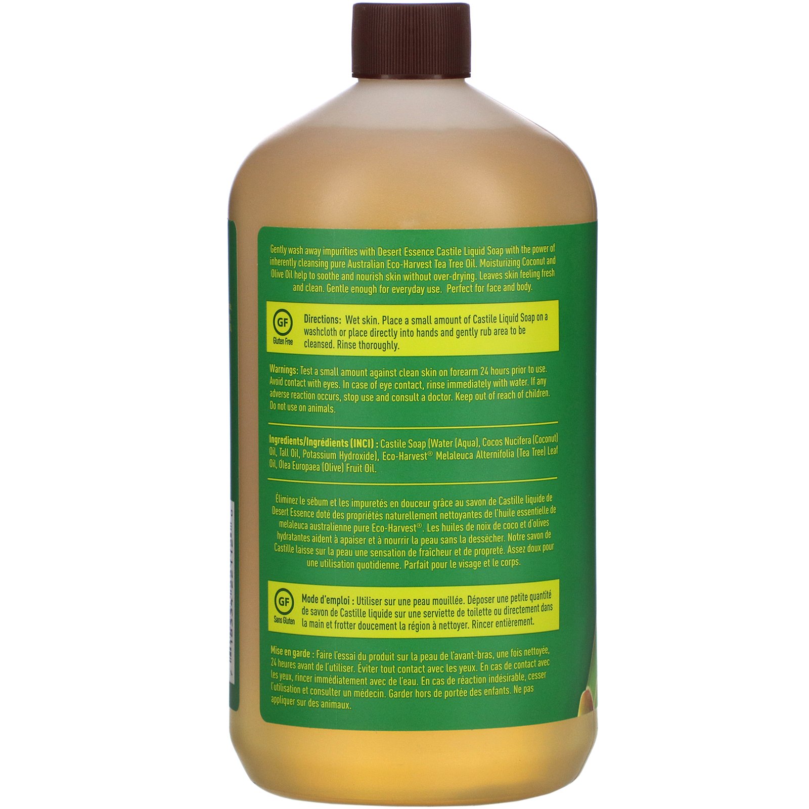 Desert Essence, Sabão de Castela Líquido com Óleo da Árvore de Chá Colheita Ecológica, 32 onças fluidas (960 mL) - Imagem 2