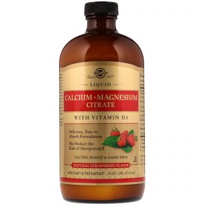 Solgar, Liquid Calcium Magnesium Citrate with Vitamin D3, Morango Natural, 473 ml (16 fl oz)