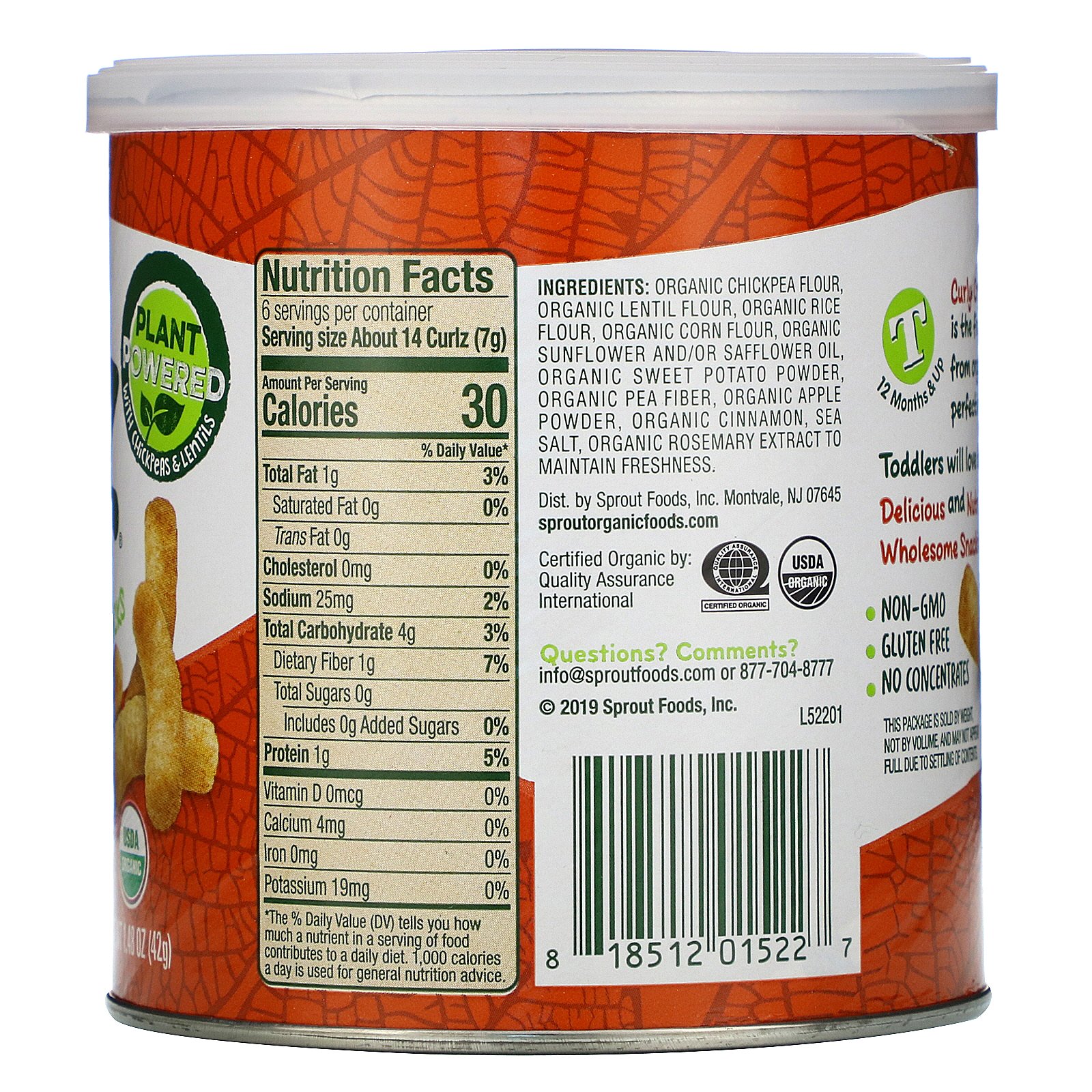 Sprout Organic, Curlz, batata doce e canela, 1,48 oz (42 g) - Imagem 2