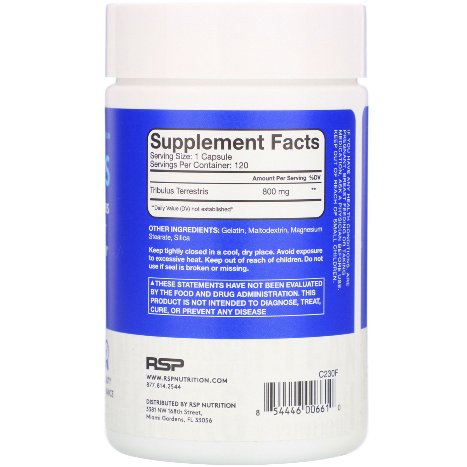 RSP Nutrition, Tribulus, 800 mg, 120 Cápsulas - Imagem 2