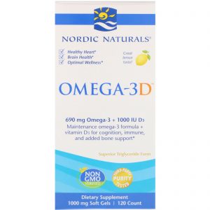 Nordic Naturals, Ômega-3D, Limão, 1000 mg, 120 Cápsulas Gelatinosas