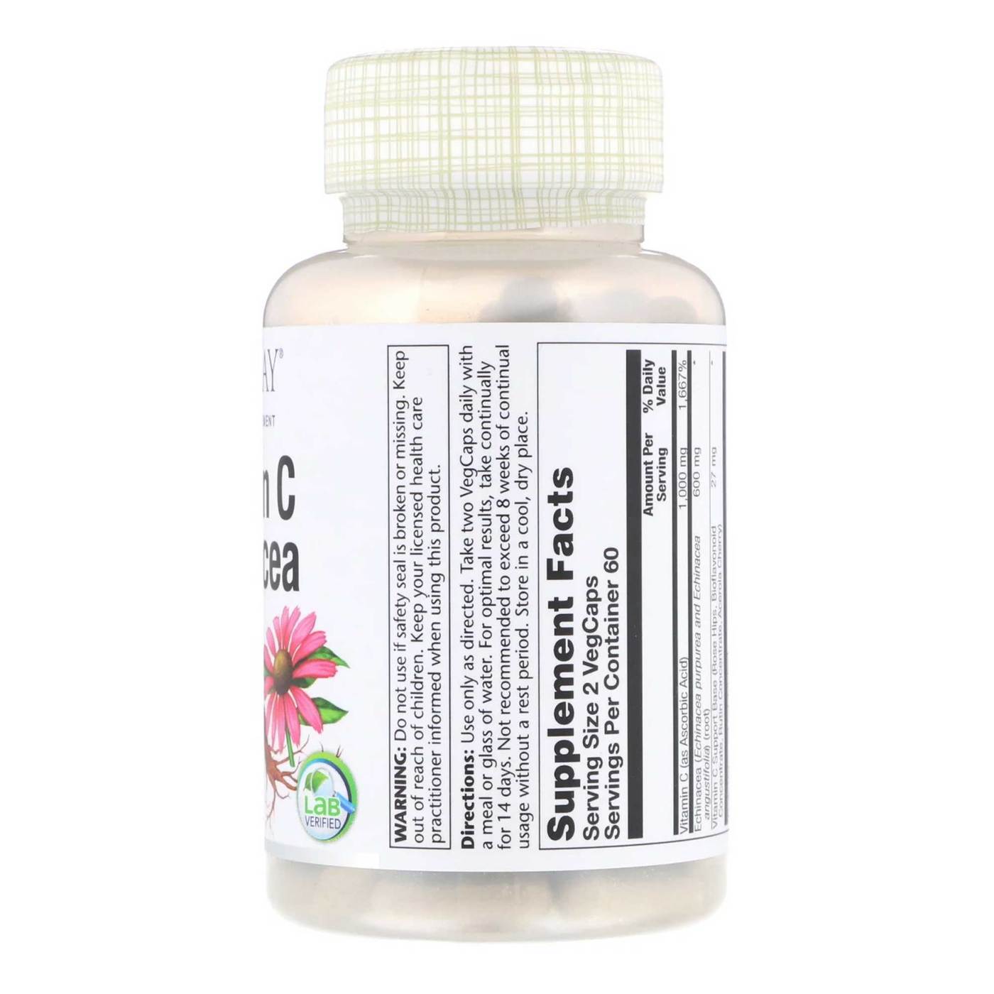 Solaray, Vitamina C com Equinácea - 120 Cápsulas - Imagem 2