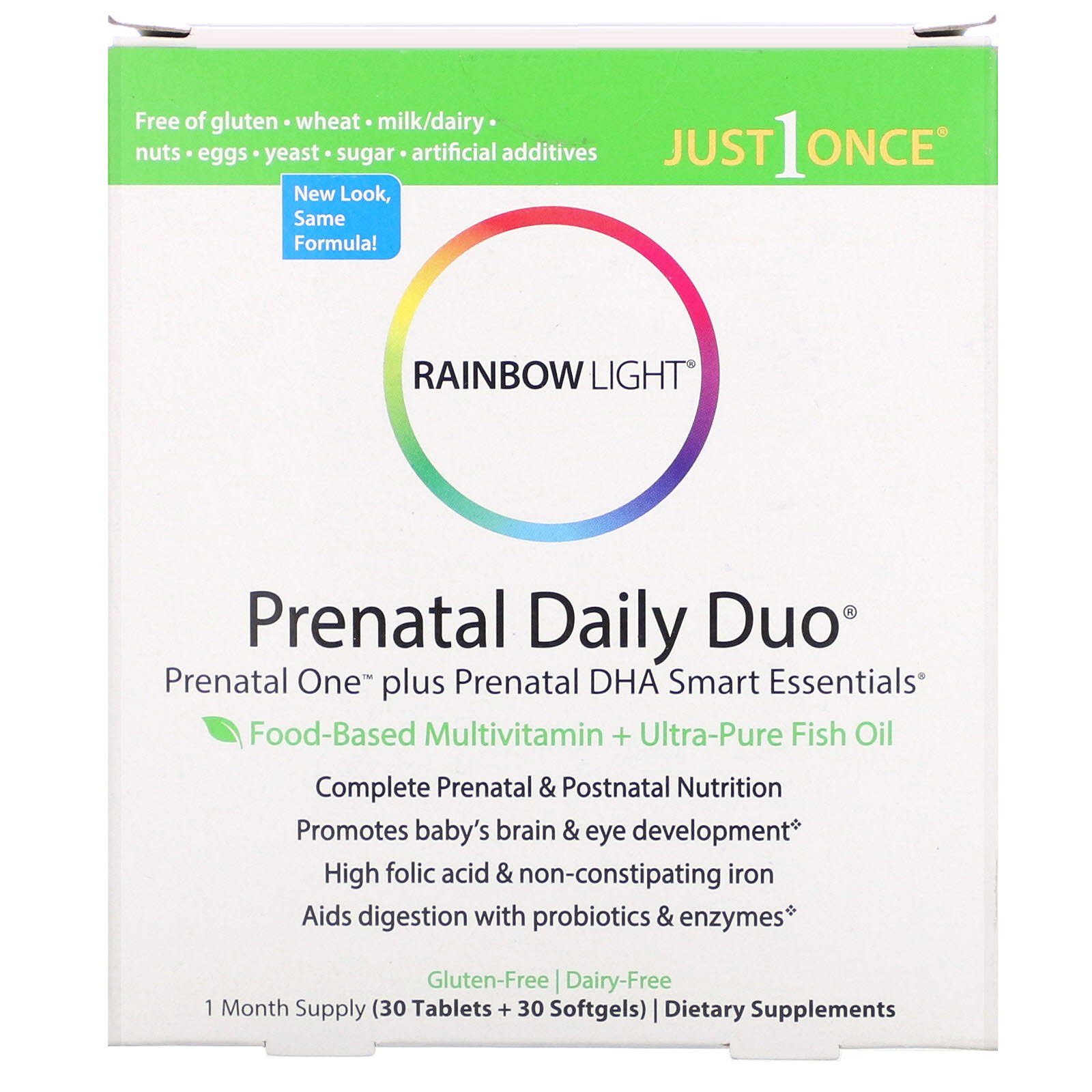 Rainbow Light, Duo Diário Pré-Natal, Pré-Natal Um com DHA Pré-Natal de Essências Inteligentes, Suprimento para 1 Mês (30 Comprimidos + 30 Cápsulas Gelatinosas)