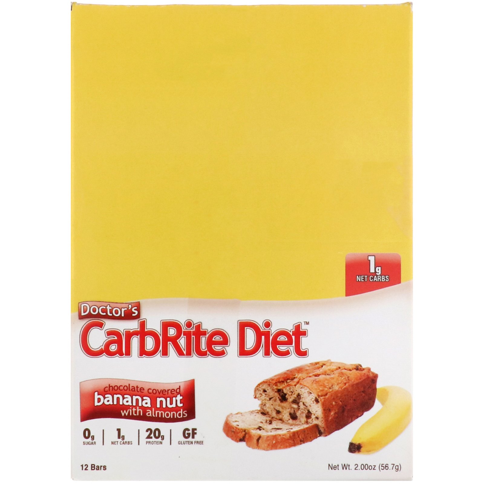 Universal Nutrition, Doctor's CarbRite Diet Bars, Chocolate Covered Banana Nut with Almonds, 12 Bars, 2 oz (56.7 g) Each - Imagem 2