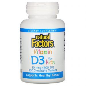 Natural Factors, Vitamina D3, Sabor de Morango, 400 UI, 100 Comprimidos Mastigáveis