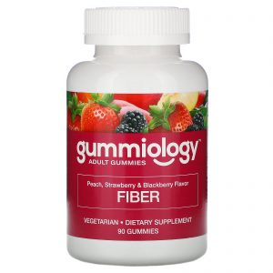 Gummiology, Gomas para Adultos, Fibras, Aromatizantes Naturais de Pêssego, Morango e Amora, 90 Gomas Vegetarianas