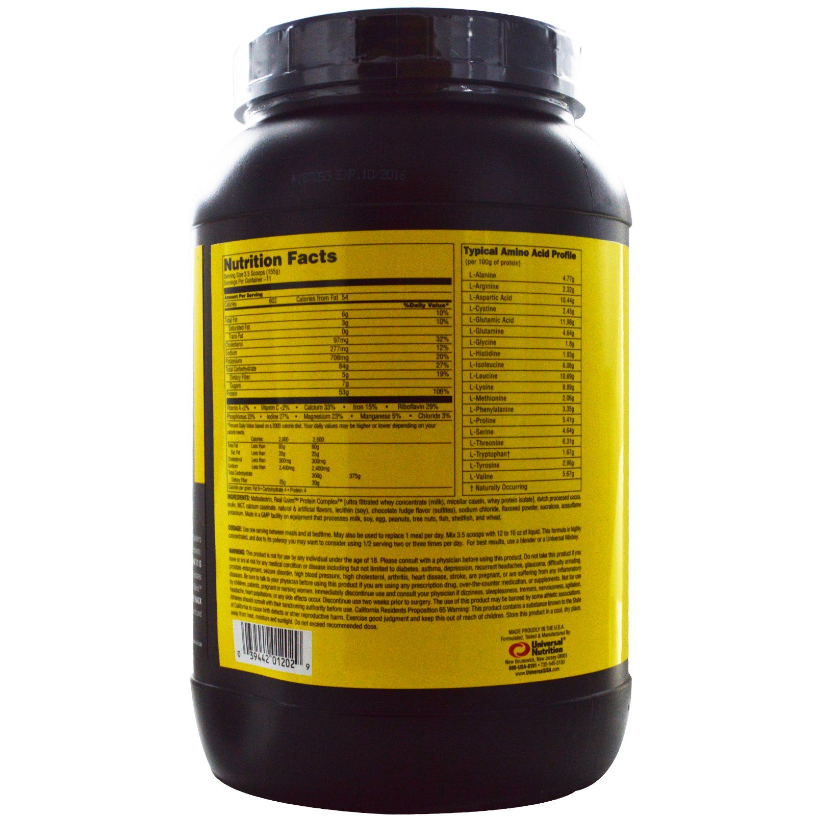 Universal Nutrition, Crescimento real, ganho de massa, sorvete de chocolate, 3,8 lb. (1,73 kg) - Imagem 2