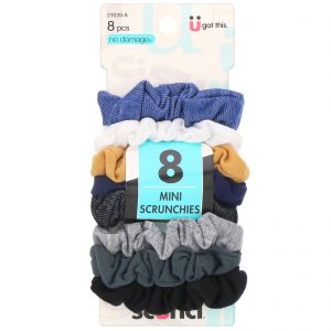 Scunci, Miniselásticos de cabelo tipo scrunchies No Damage, cores variadas de jeans, 8 peças