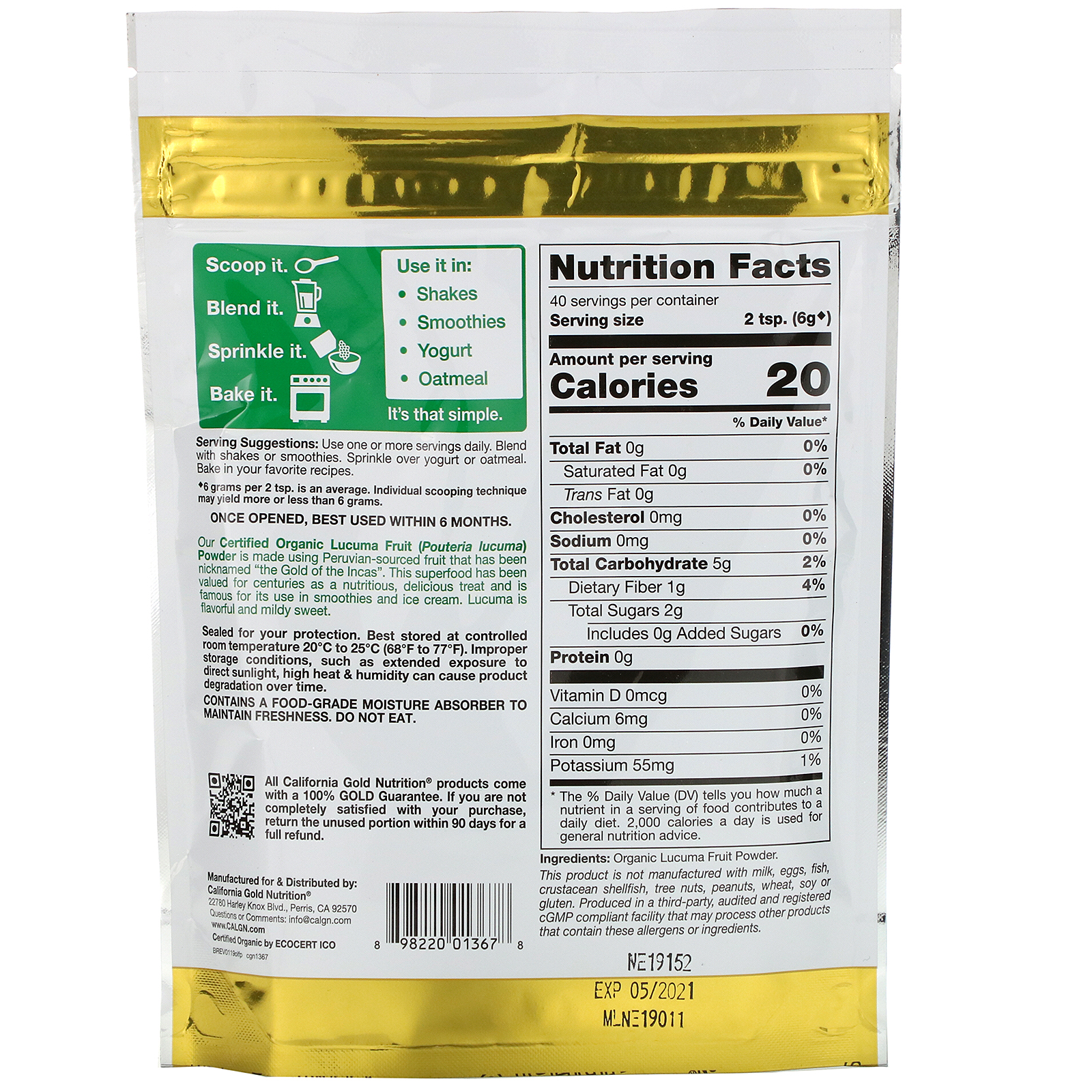 California Gold Nutrition, Superfoods, Lucuma Orgânico em Pó, 8,5 oz (240 g) - Imagem 2