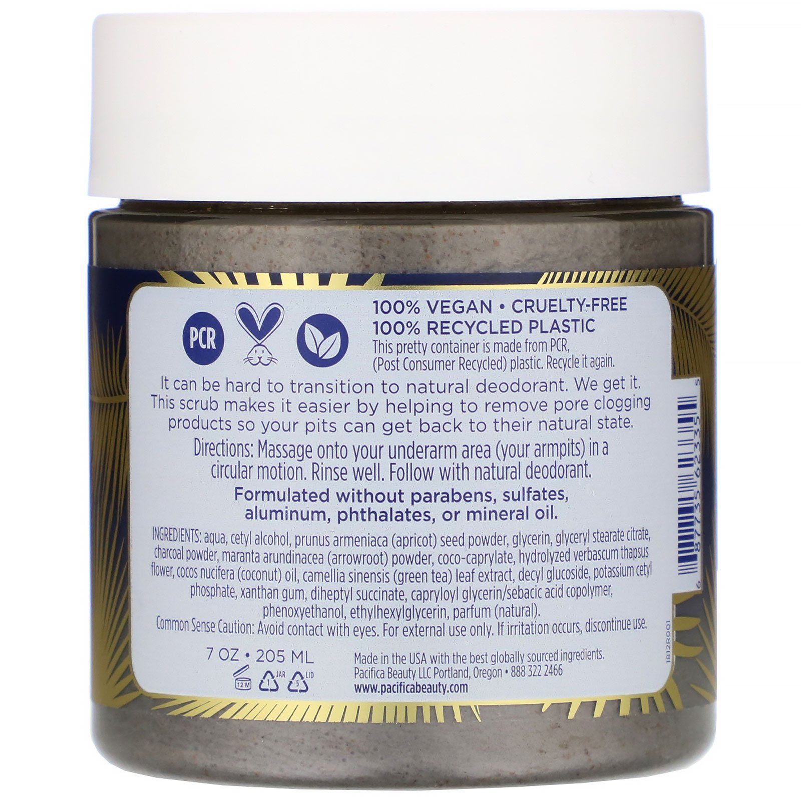 Pacifica, Coco e Carvão, Esfoliante para Desintoxicação das Axilas, 205 ml (7 oz) - Imagem 3