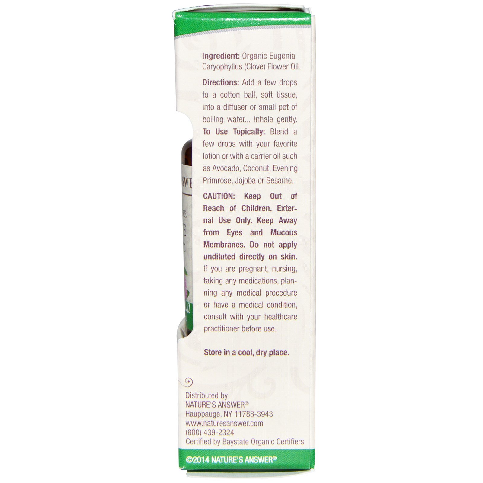 Nature's Answer, Óleo Essencial Orgânico, 100% Puro Cravo, 0,5 fl oz / 15 ml - Imagem 2