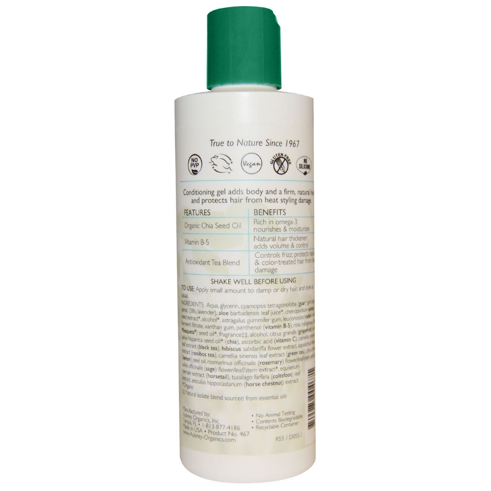 Aubrey Organics, Gel de Cabelo com Chia, Firmeza, 237 ml - Imagem 2