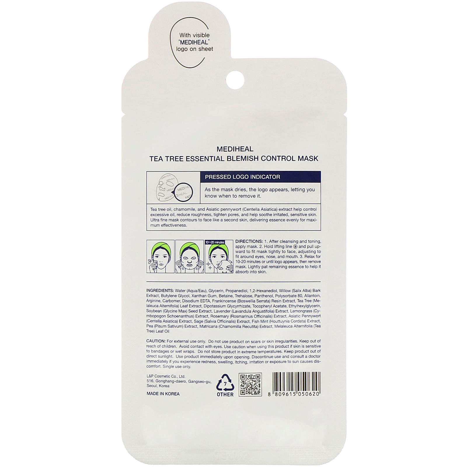Mediheal, Tea Tree, Essential Blemish Control Mask, 1 Sheet, 0.81 fl oz (24 ml) - Imagem 2