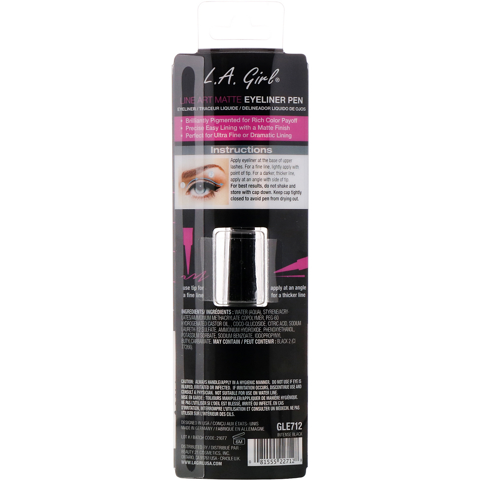 L.A. Girl, Caneta delineadora fosca, Line Art, preto, 0,4 ml - Imagem 3