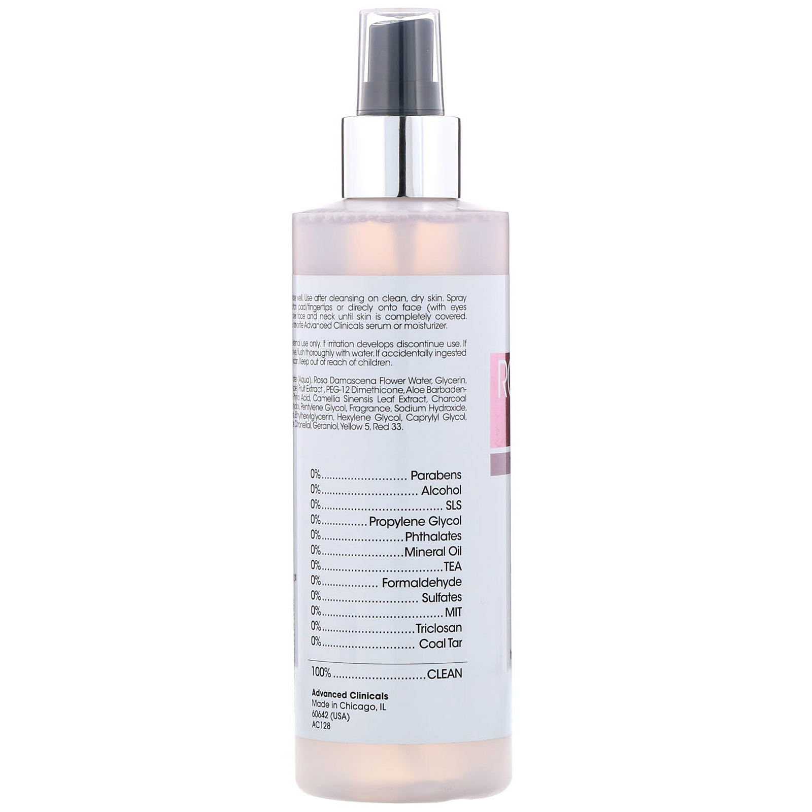 Advanced Clinicals, Rosewater Toner, Tone & Tighten Formula, 8 fl oz (237 ml) - Imagem 3