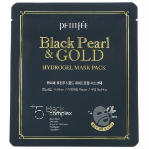 Petitfee, Conjunto de Máscaras de Hidrogel Pérola Negra e Ouro, 5 Folhas, 32 g Cada