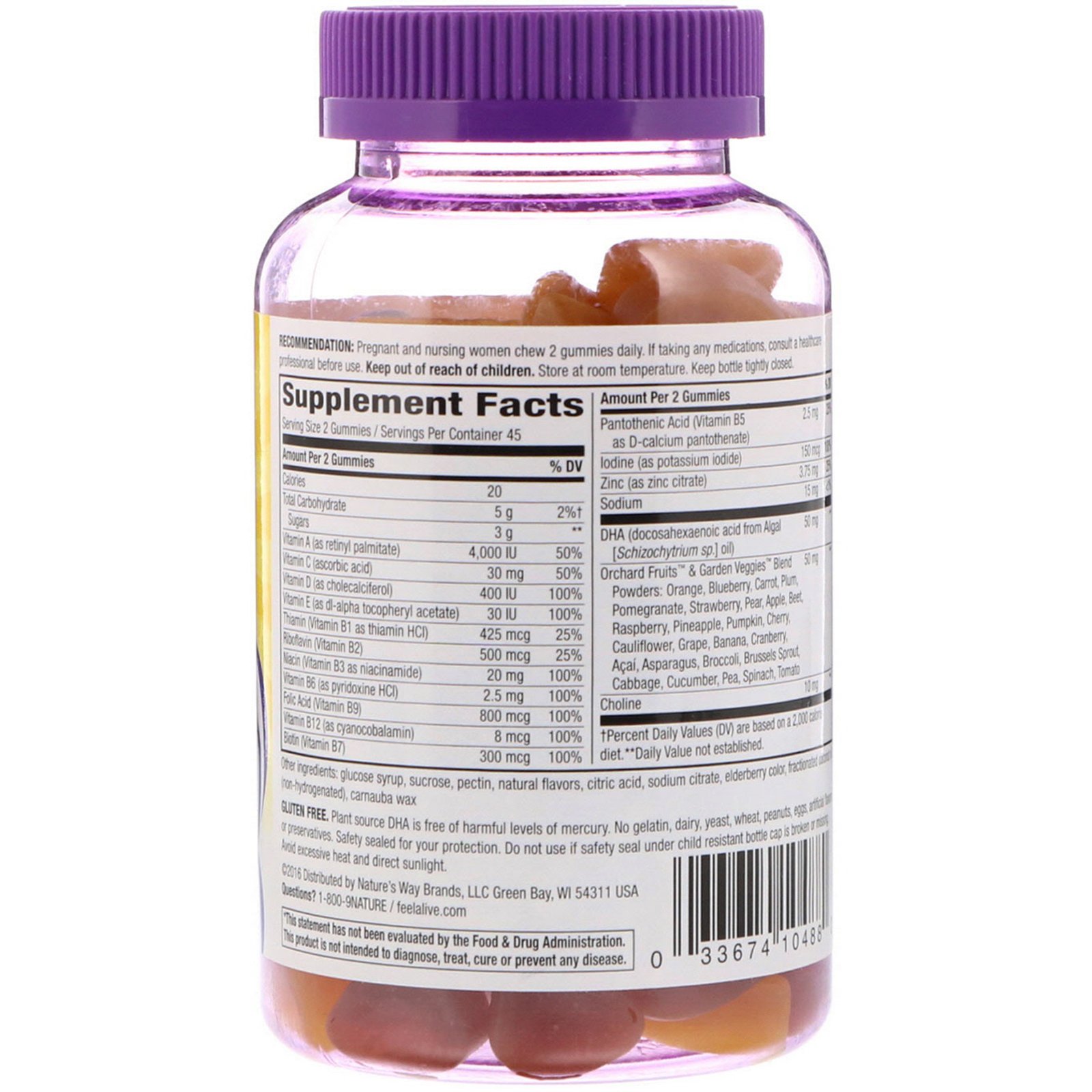Nature's Way, Alive! Multivitamínico Pré-Natal com DHA Vegetal, Sabor Morango/Limão, 90 Gomas - Imagem 2