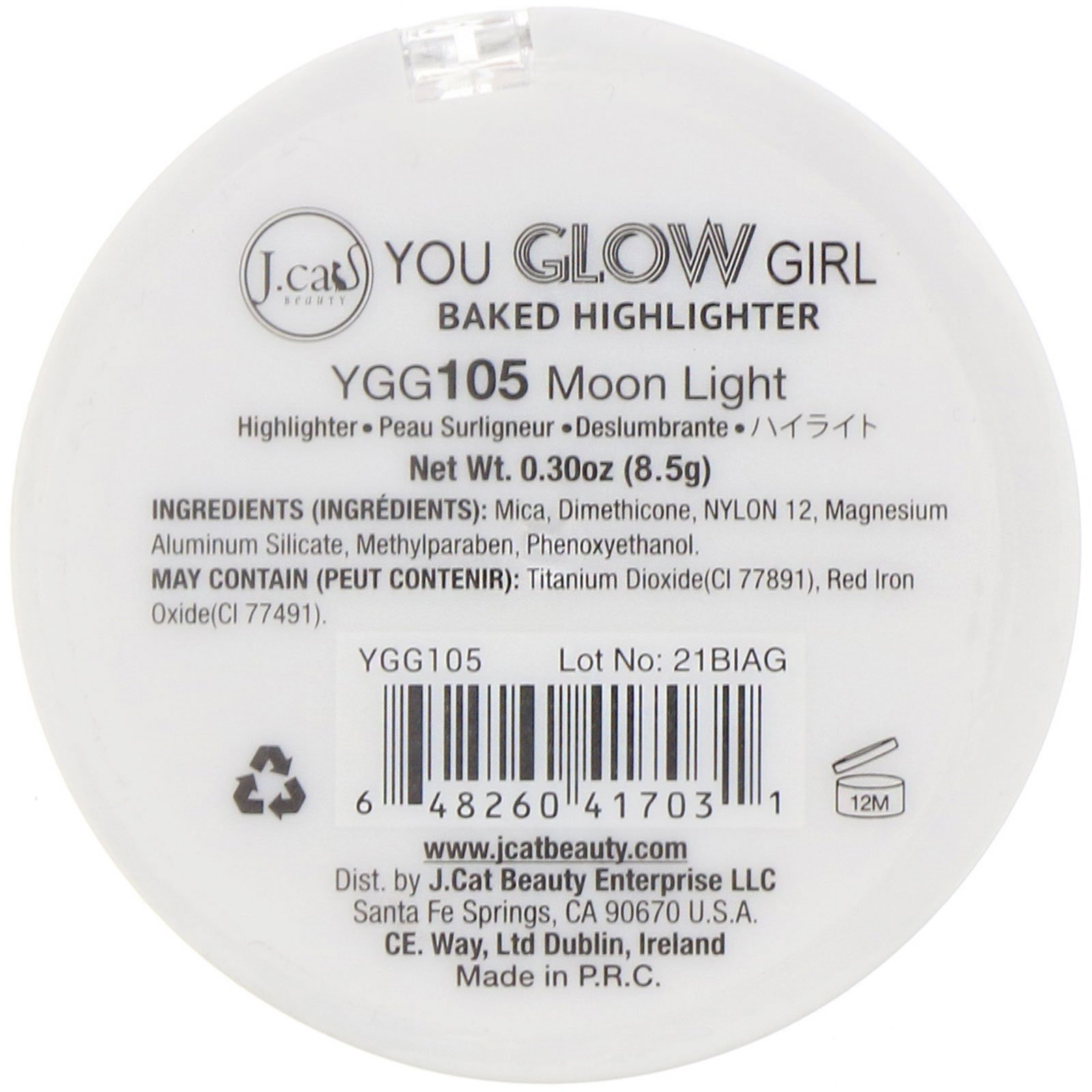 J.Cat Beauty, You Glow Girl, Iluminador Baked, YGG105 Luz da lua, 8,5 g - Imagem 3