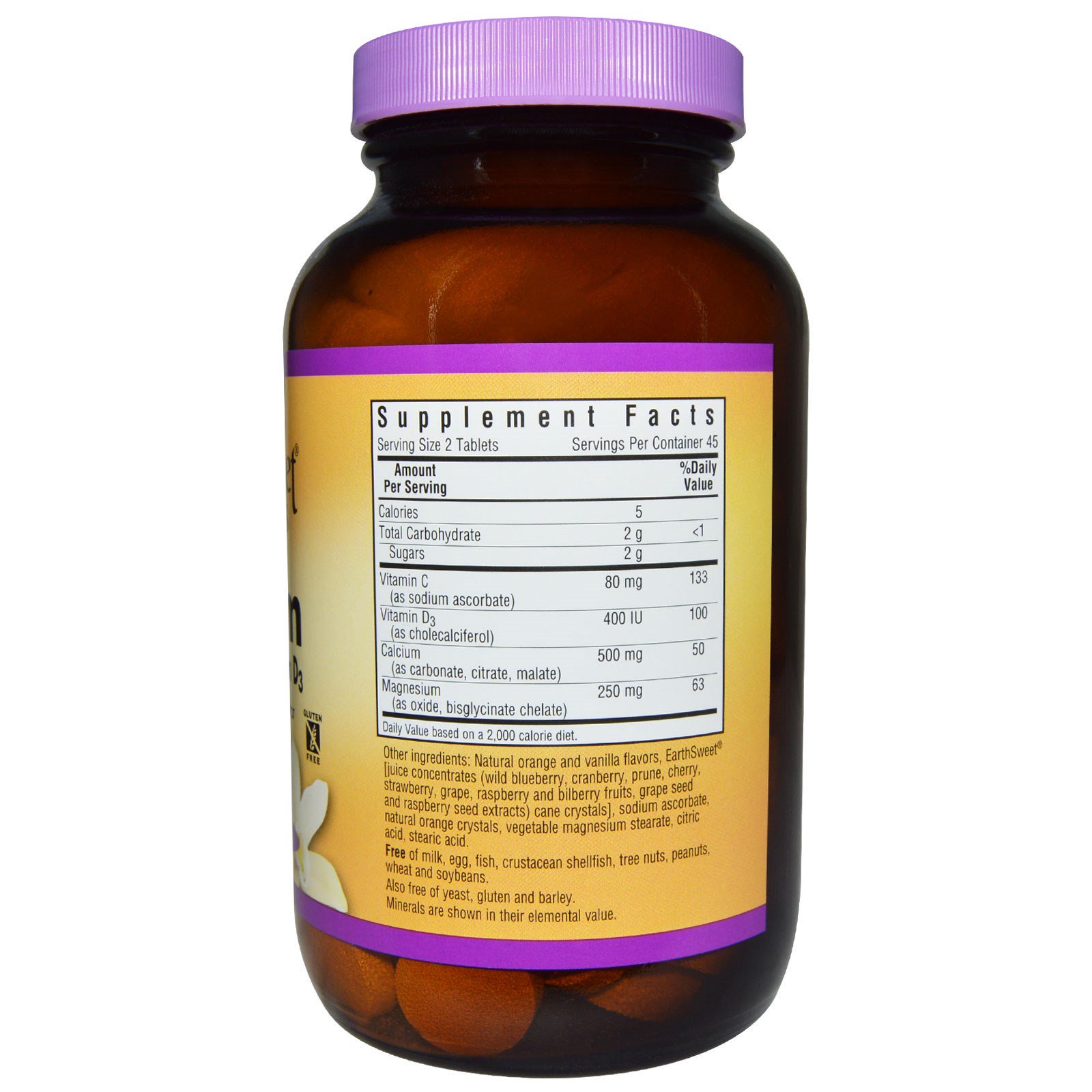 Bluebonnet Nutrition, Cálcio, Magnésio e Vitamina D3, Laranja e Baunilha, 90 Comprimidos Mastigáveis - Imagem 2