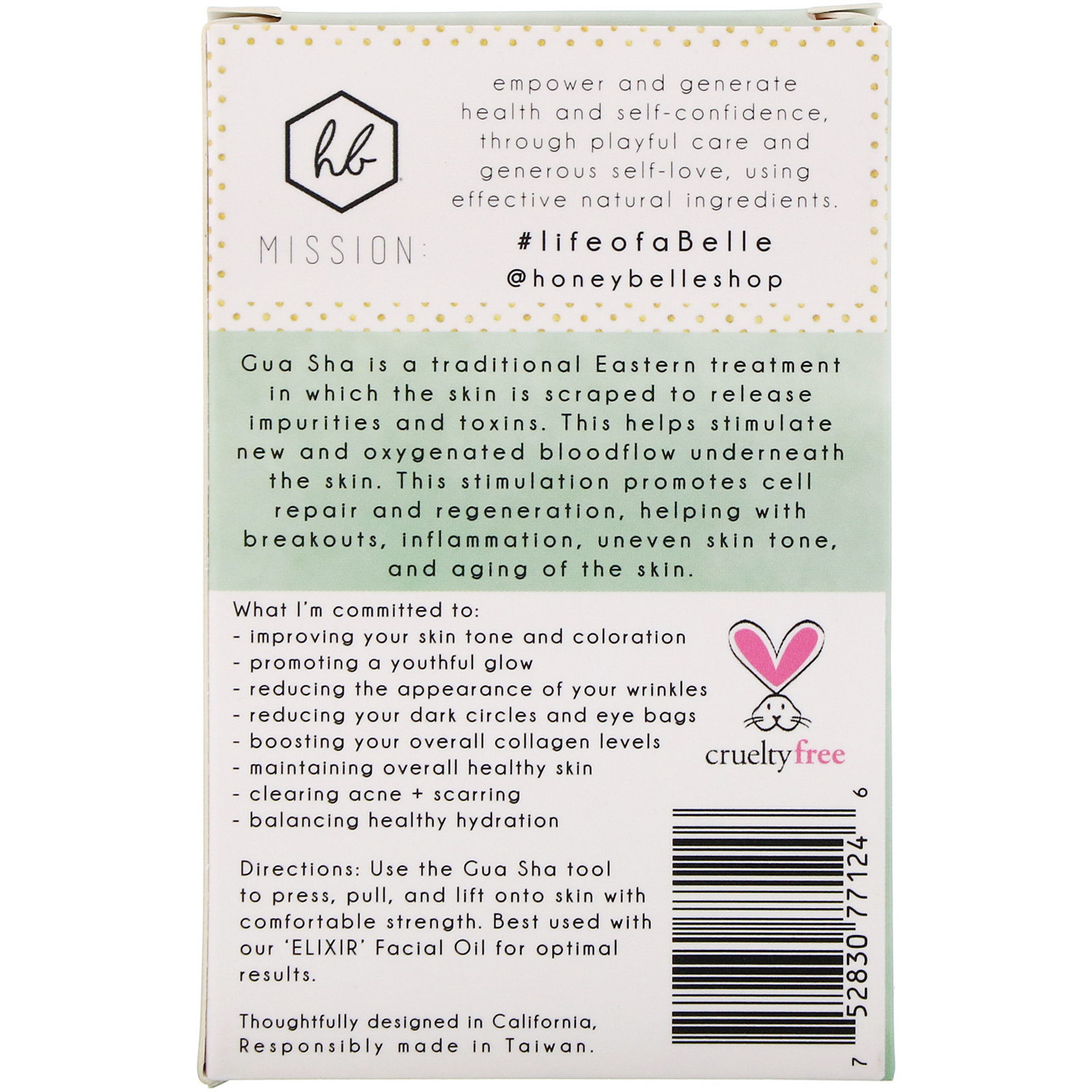 Honey Belle, Gua Sha de Jade, Espátula para Lifting Facial Natural, Jade, 1 Espátula - Imagem 3