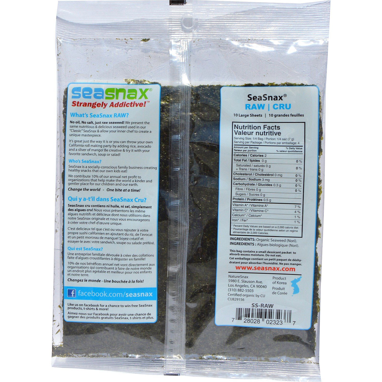 SeaSnax, Algas Marinhas Cruas Orgânicas, 28 g (1,0 oz) - Imagem 2