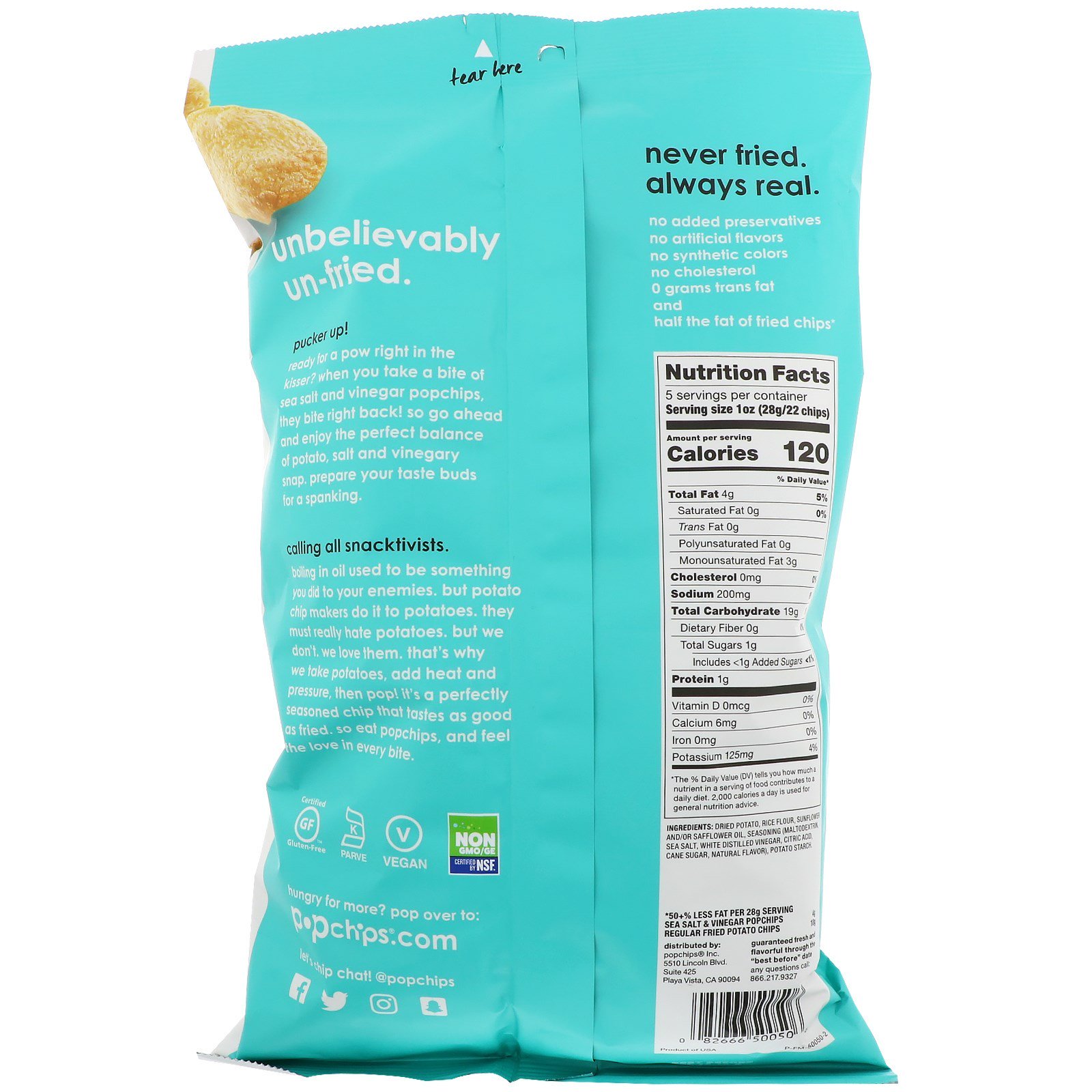 Popchips, Batatas Fritas, Sal Marinho & Vinagre, 5 oz (142 g) - Imagem 2