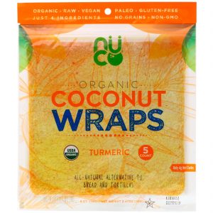 NUCO, Wraps de Coco Orgânico, Açafrão, 5 Wraps (14 g) Cada