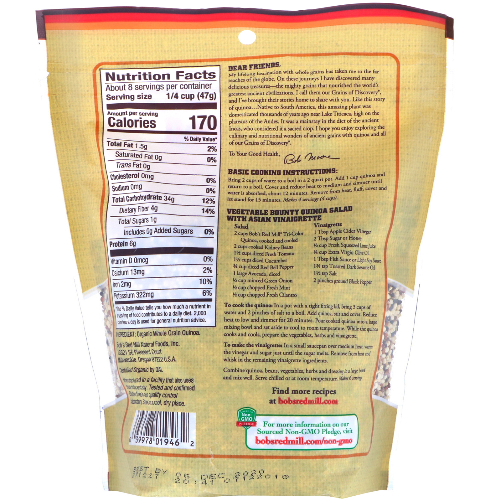 Bob's Red Mill, Organic Tri-Color Quinoa, Whole Grain, 13 oz (369 g) - Imagem 2
