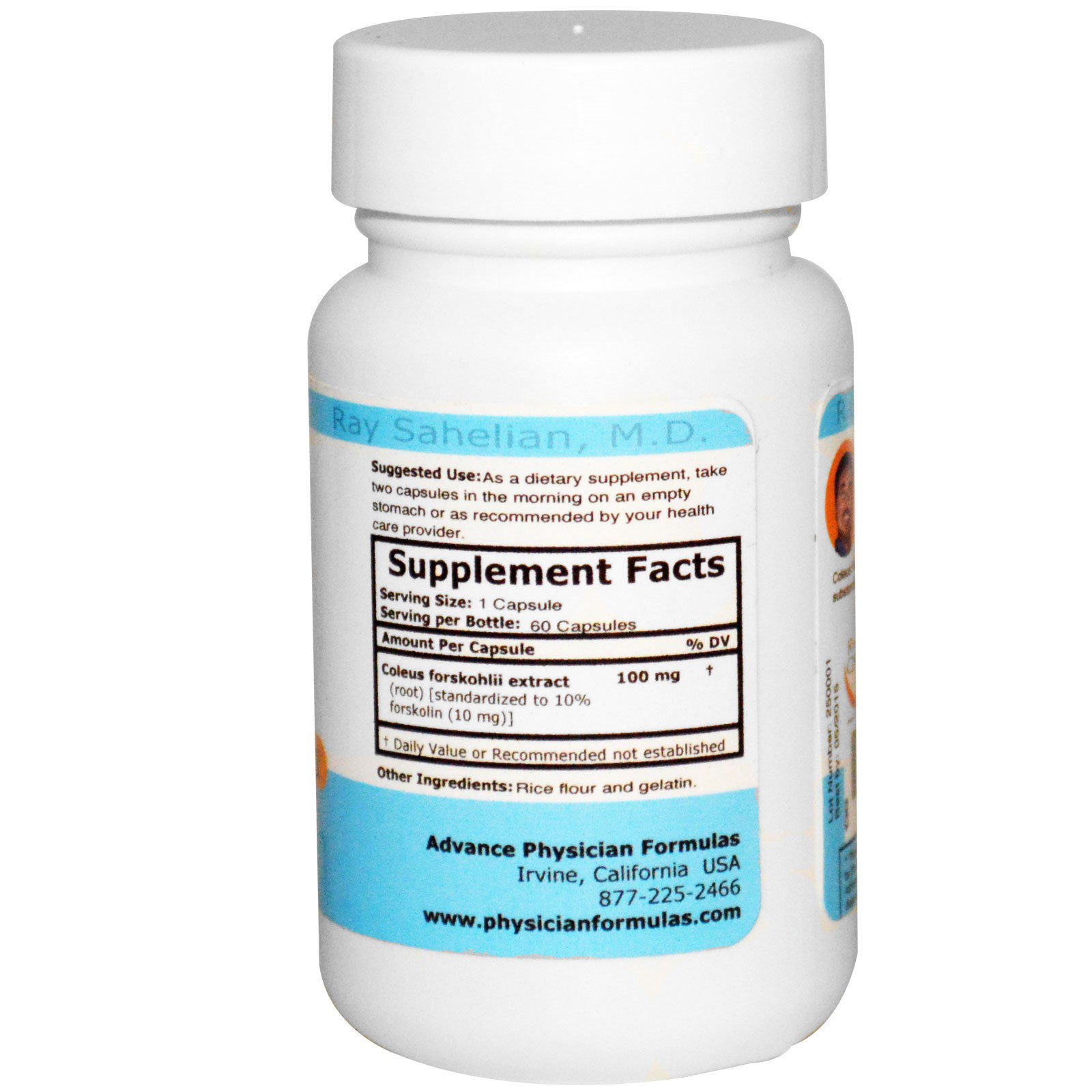 Advance Physician Formulas, Forskolin, extrato de coleus forskohlii, 100 mg, 60 cápsulas - Imagem 2