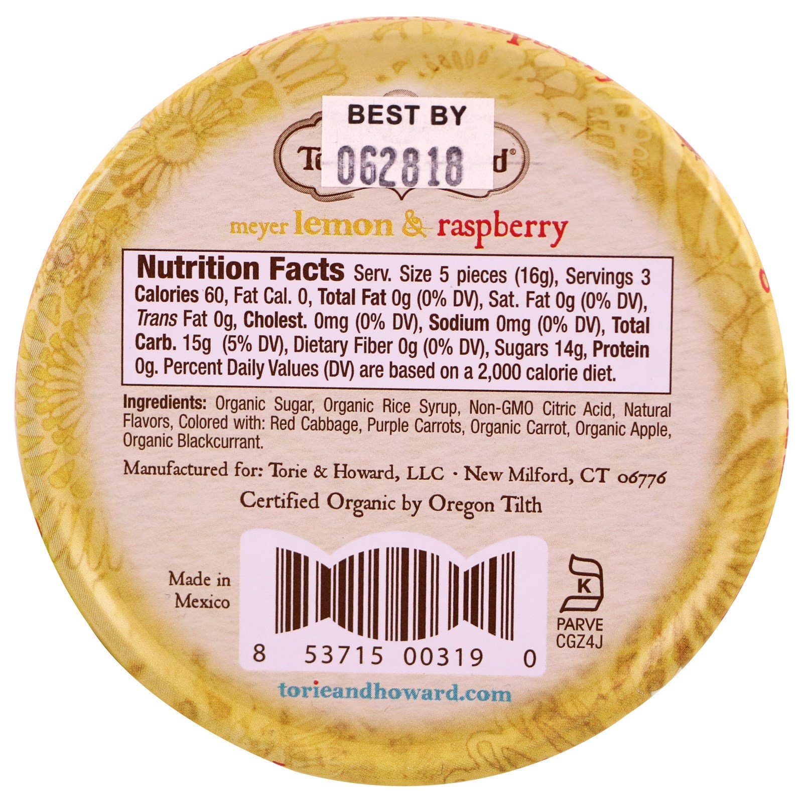 Torie & Howard, Balas Duras Orgânicas, Limão Meyer e Framboesa, 57 g (2 oz) - Imagem 2