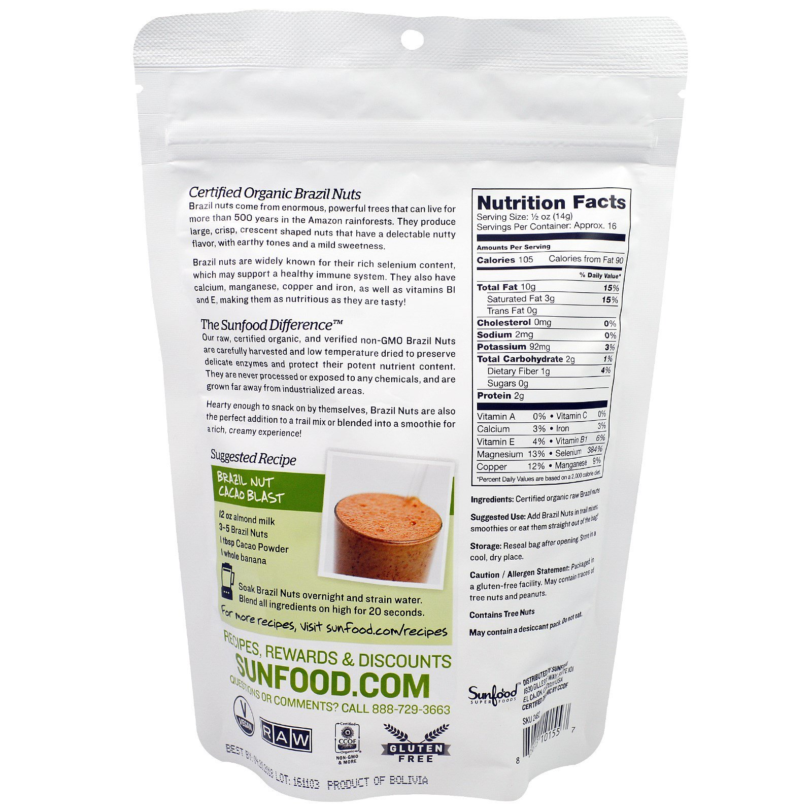 Sunfood, Castanhas-do-Pará Orgânicas Cruas, 8 oz (227 g) - Imagem 2