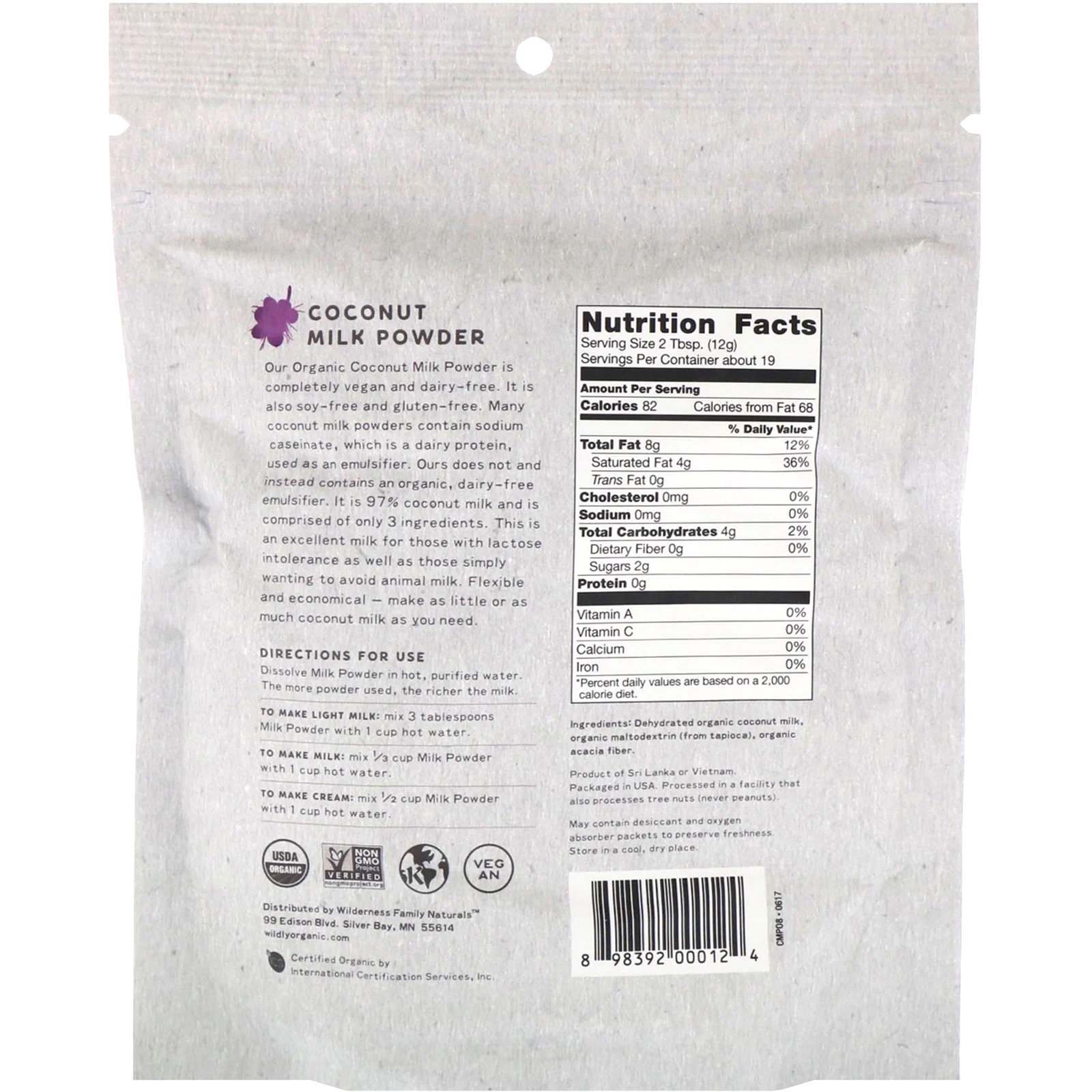 Wildly Organic, Coconut Milk Powder, 8 oz (227 g) - Imagem 2