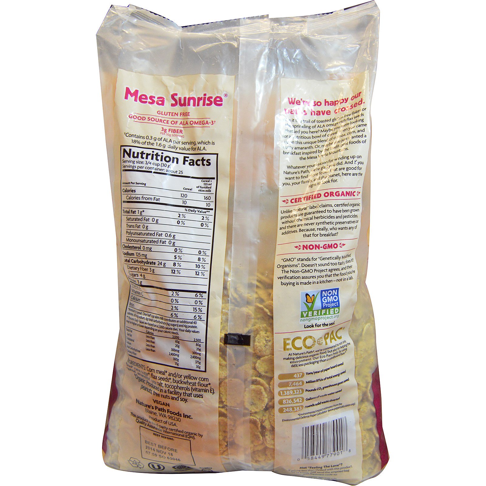Nature's Path, Mesa Sunrise, Orgânico, Cereal Sem Glúten, 26.4 oz (750ml) - Imagem 2