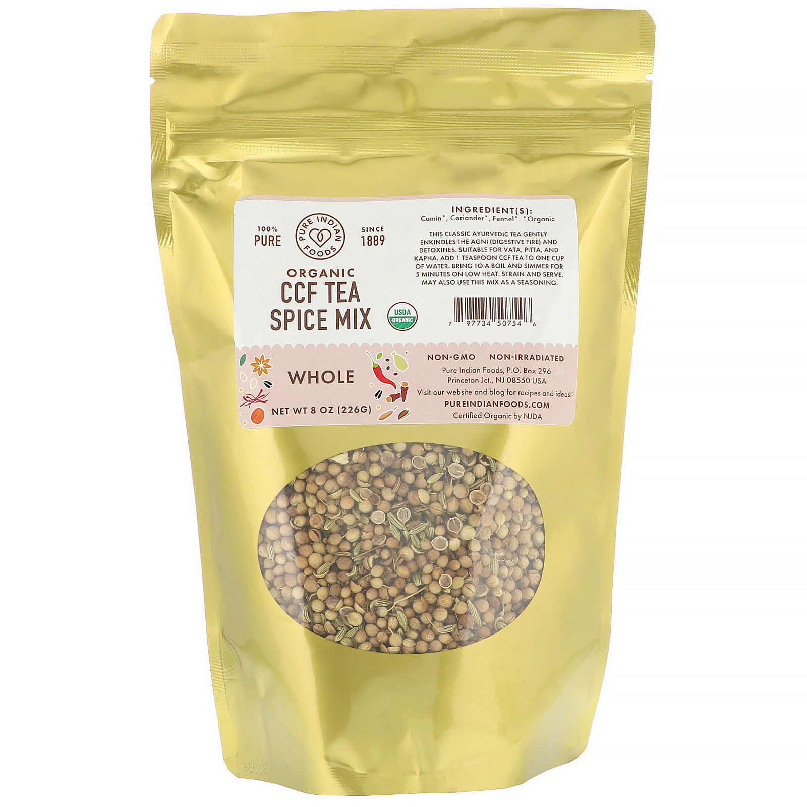 Pure Indian Foods, Mix Orgânico de Chá de CCF e Especiarias, Integral, 226 g (8 oz)