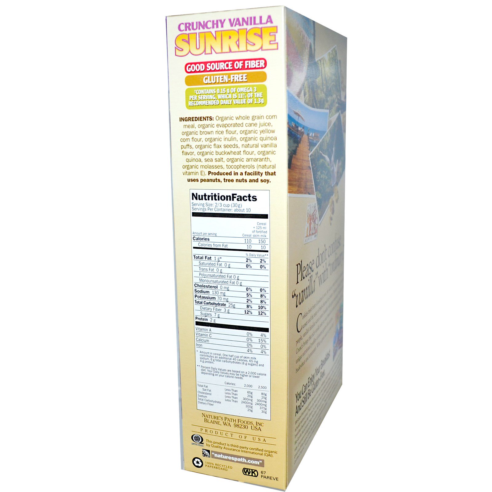 Nature's Path, Cereal sem glúten orgânico, baunilha crocante nascer do sol, 10.6 oz (300 g) - Imagem 2