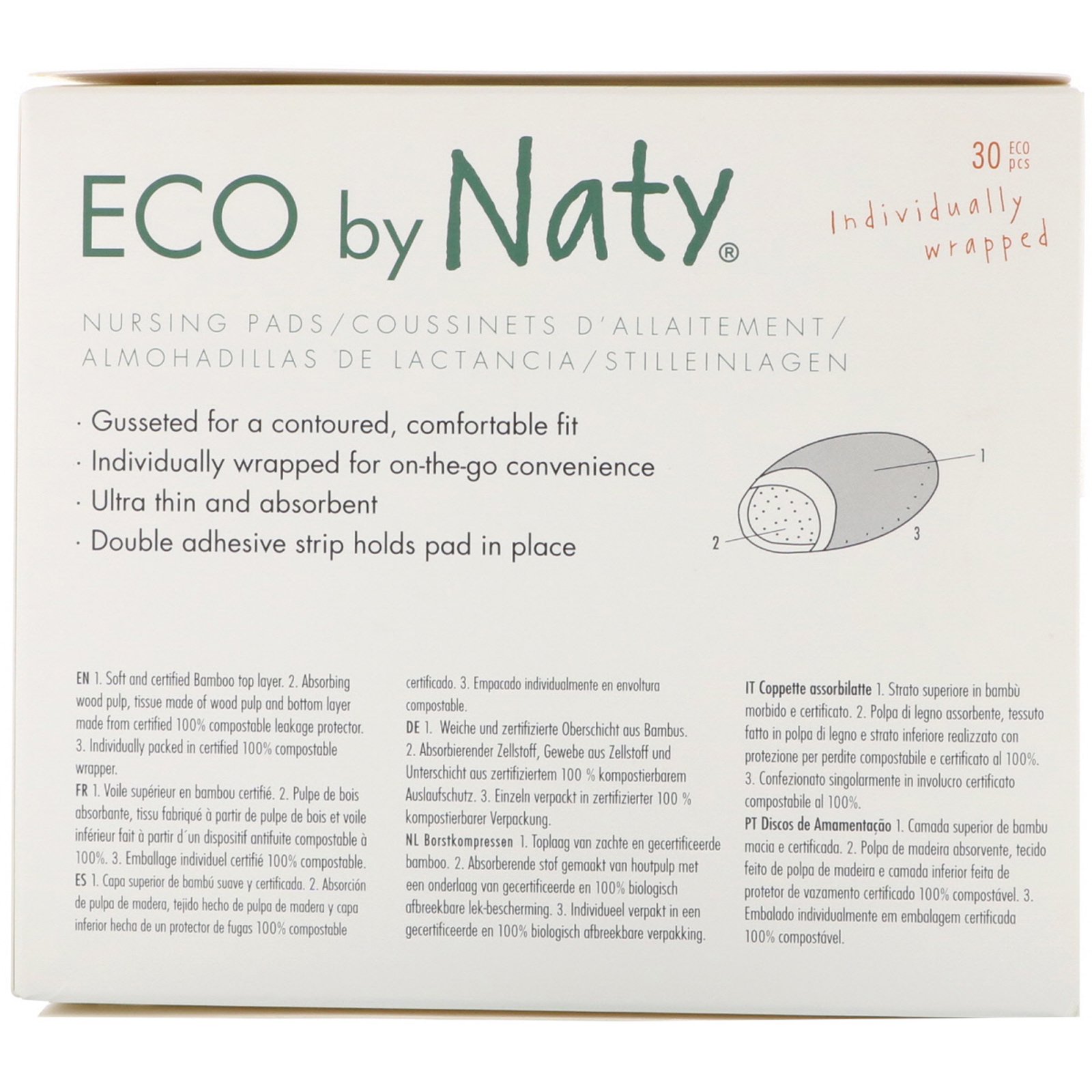 Naty, Absorvente para Seios, 30 Absorventes Embalados Individualmente - Imagem 2
