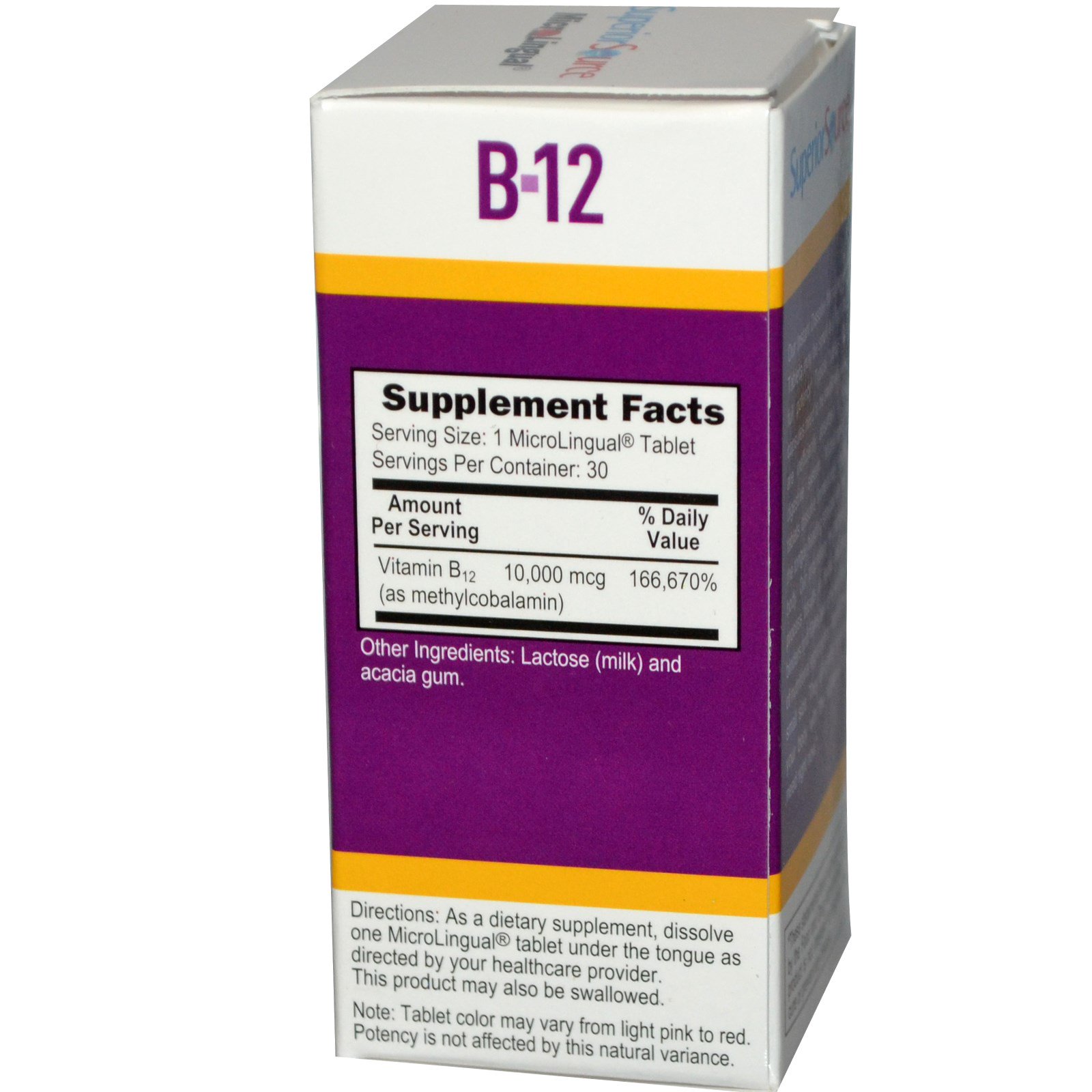 Superior Source, B-12, Metilcobalamina, 10.000 mcg, 30 Tabletes Microlinguais Dissolvem Instantaneamente - Imagem 2