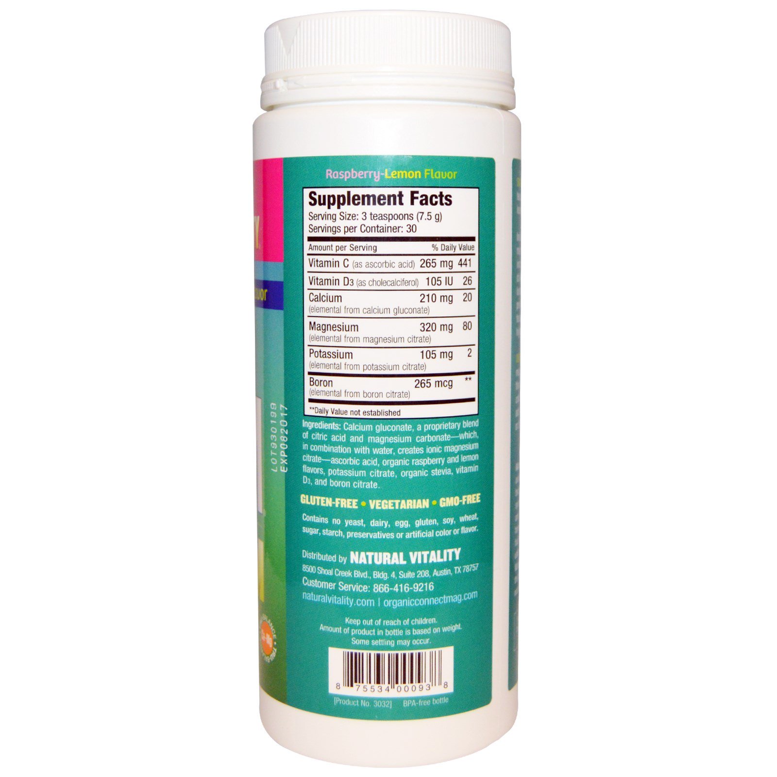 Natural Vitality, Natural Calm mais Cálcio, Sabor Framboesa e Limão, 8 oz (226 g) - Imagem 2