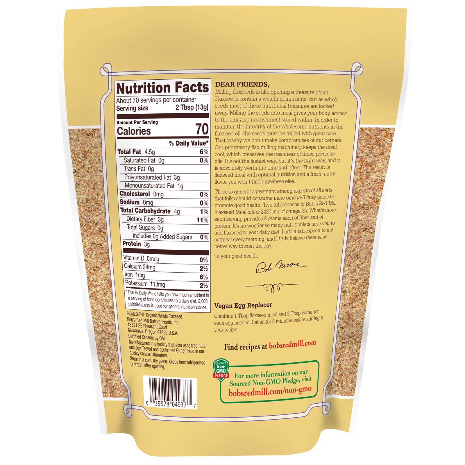 Bob's Red Mill, Organic Flaxseed Meal, Whole Ground, 32 oz (907 g) - Imagem 2