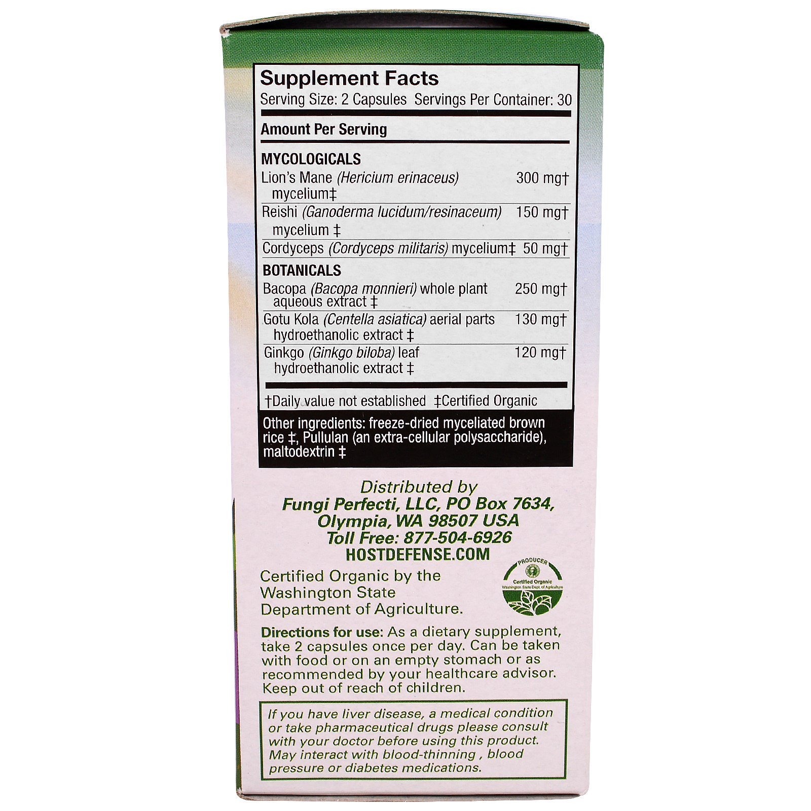 Fungi Perfecti, MycoBotanicals, Brain, 60 Cápsulas Vegetais - Imagem 2