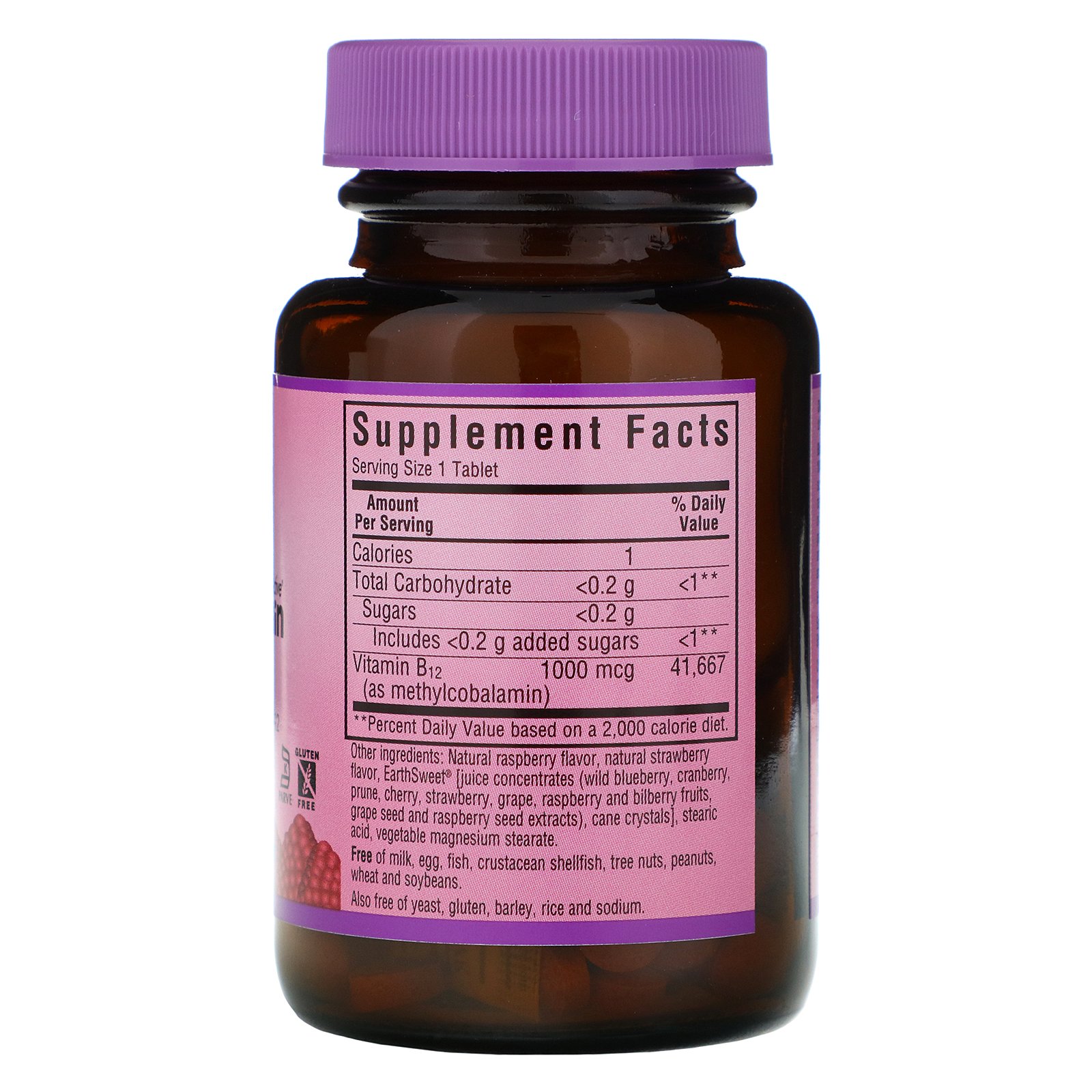 Bluebonnet Nutrition, EarthSweet Chewables, Methylcobalamin, Natural Raspberry Flavor, 1,000 mcg, 60 Chewable Tablets - Imagem 2