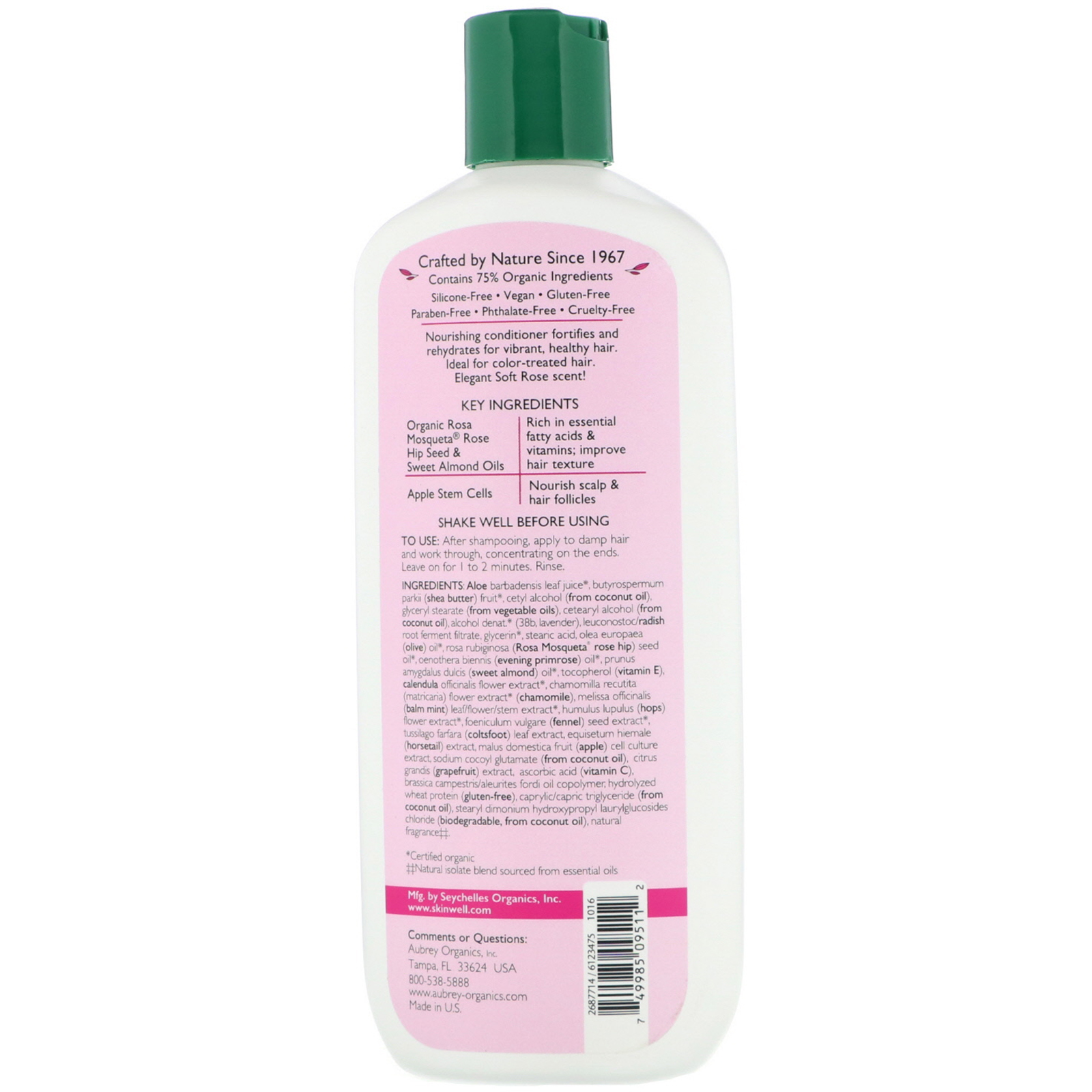 Aubrey Organics, Rosa Mosqueta Conditioner, Vibrant Hydration, All Hair Types, 11 fl oz (325 ml) - Imagem 2