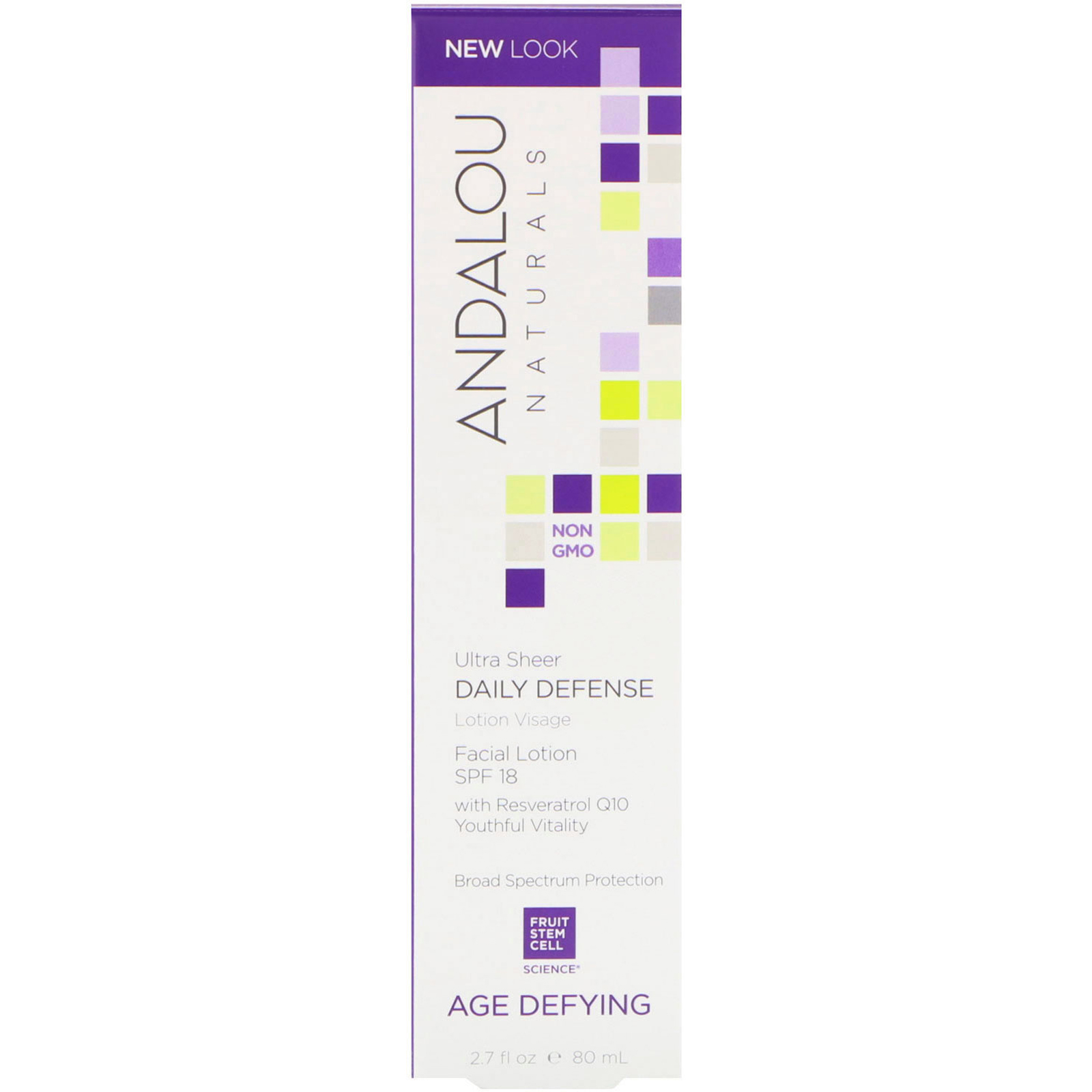 Andalou Naturals, Loção Protetora Facial Diária Anti-Envelhecimento FPS 18, 2,7 fl oz (80 ml)