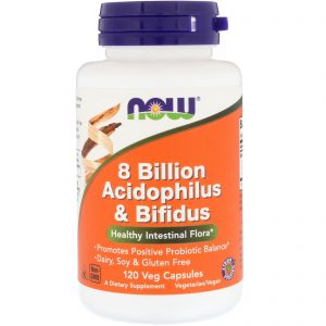 Now Foods, Acidófilos e Bífidos 8 Bilhões, 120 Cápsulas Vegetais
