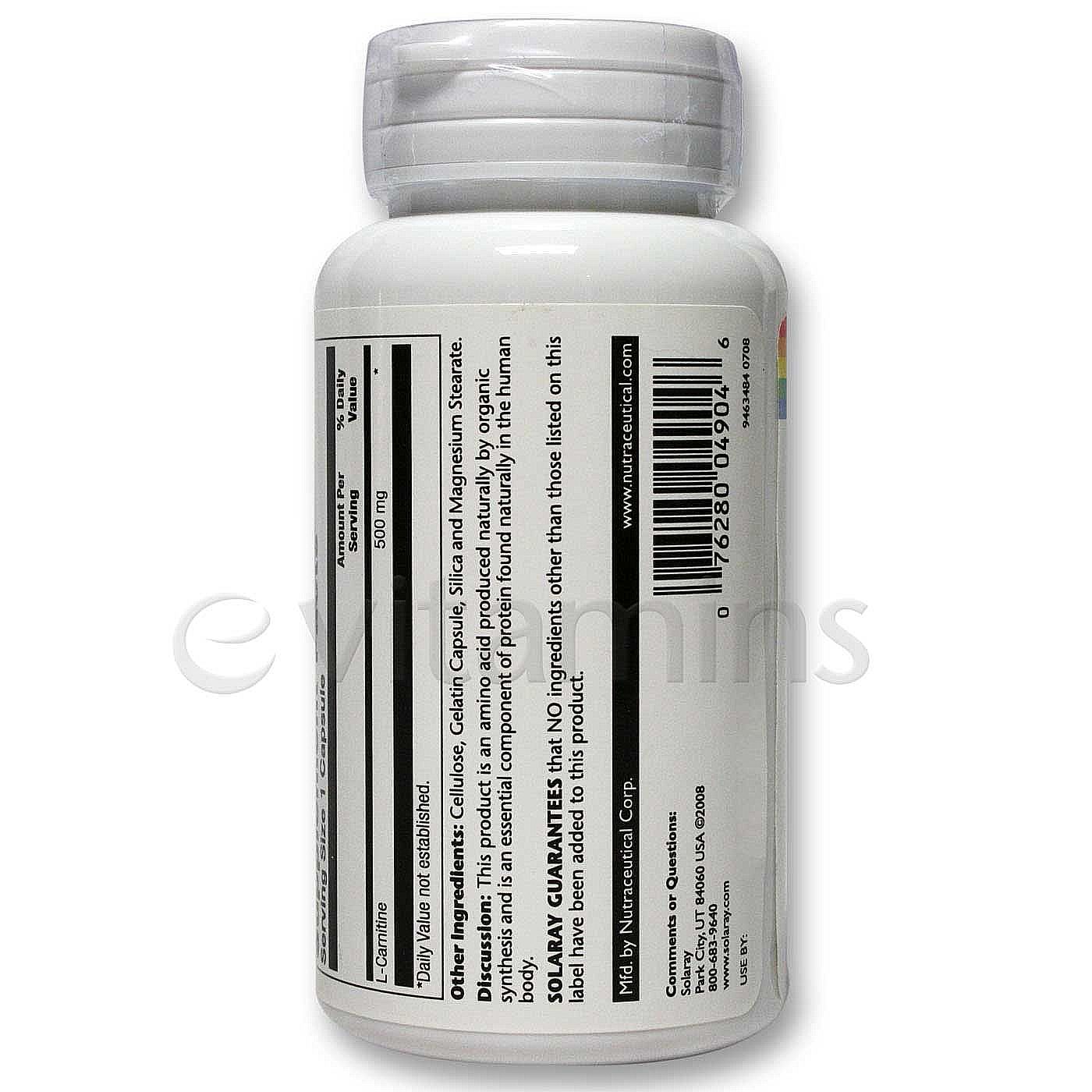 Solaray, L-Carnitina 500 mg - 60 Cápsulas - Imagem 3