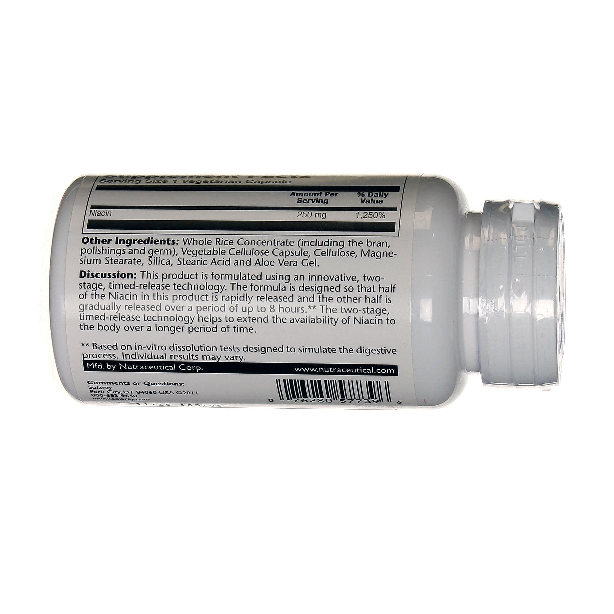 Solaray Dois Estágios Timed-Release Niacina 250 mg 100 Cápsulas - Imagem 3