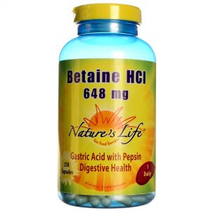 Nature's Life, Betaína HCl 648 mg - 250 Cápsulas